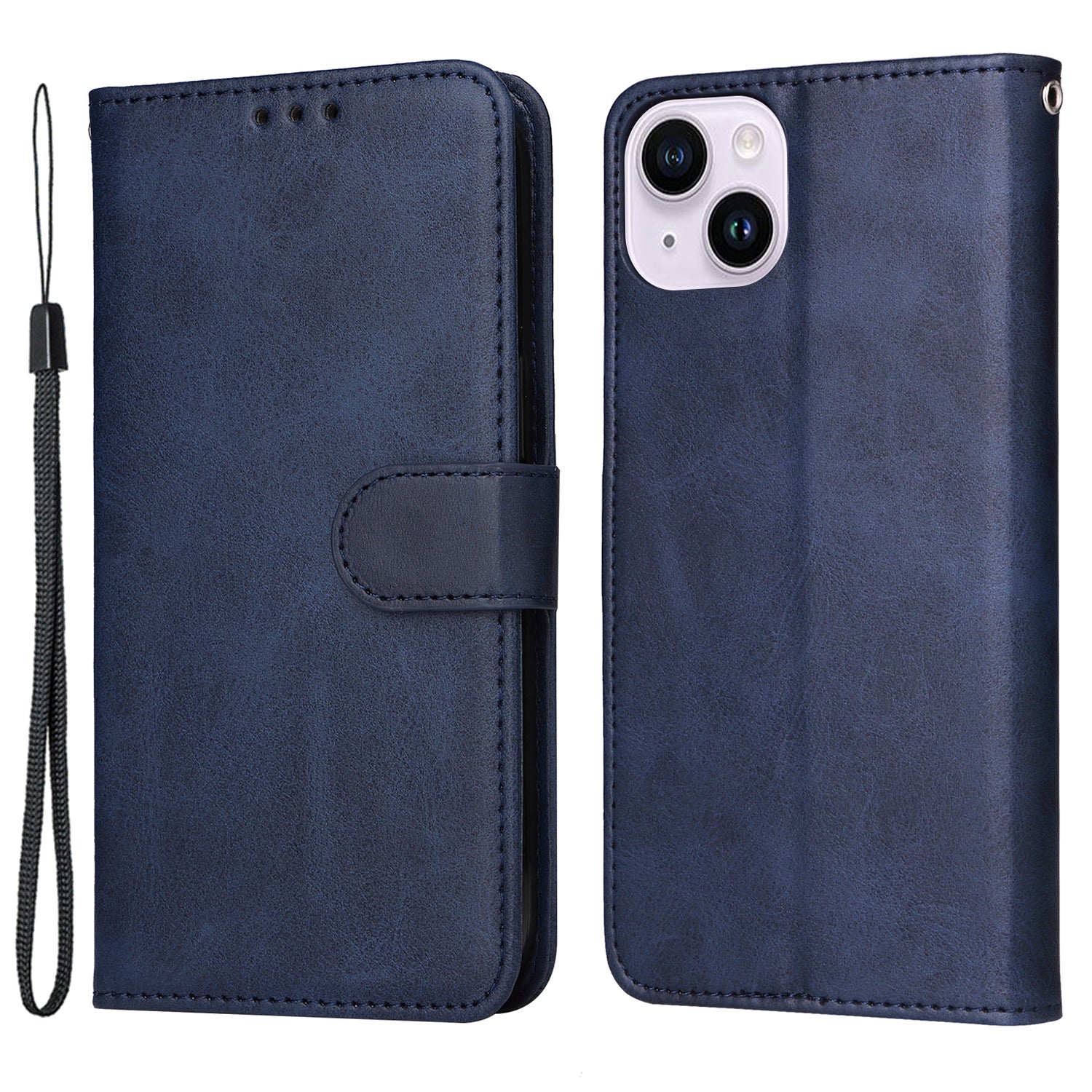 Uniqkart for iPhone 15 Plus Wallet Phone Case Calf Texture Anti-Scratch PU Leather Smartphone Shell Flip Stand Cover - Blue Uniqkart for iPhone 15 Plus Wallet Phone Case Calf Texture Anti-Scratch PU Leather Smartphone Shell Flip Stand Cover - Blue